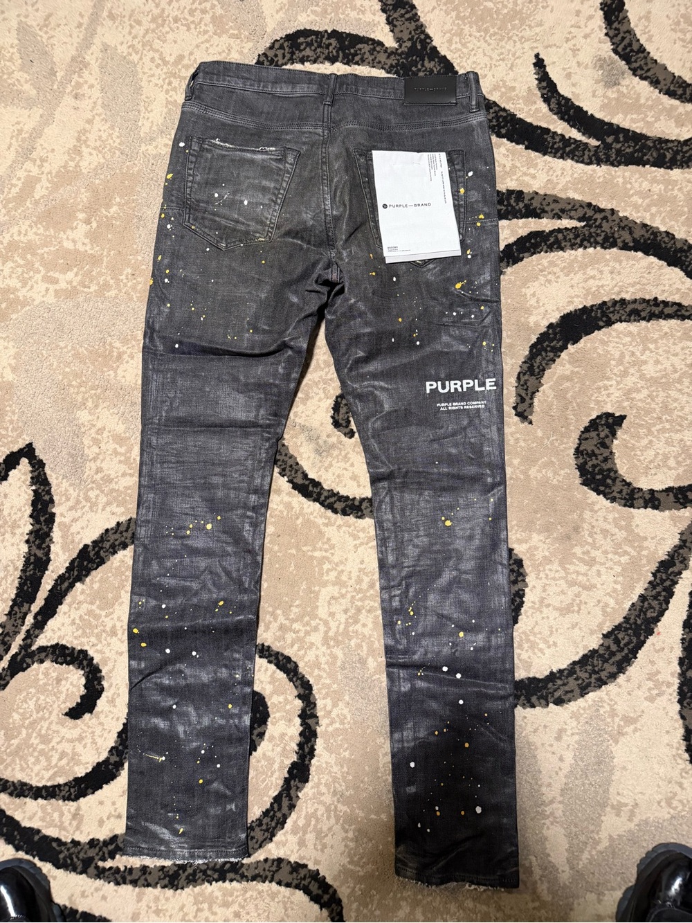 Purple Brand Men’s Black Skinny Jeans with Paint-Splatter - Picture 3 of 4